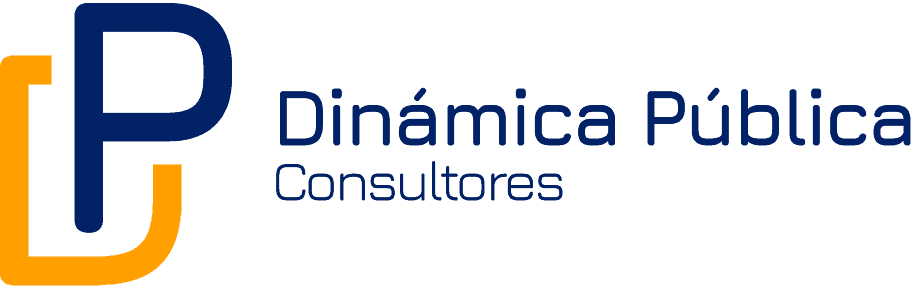 Logotipo de Dinámica Pública Consultores con letras y diseño moderno.